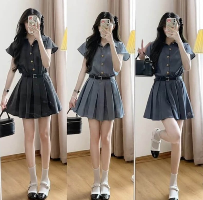phối đồ với chân váy xếp ly ngắn