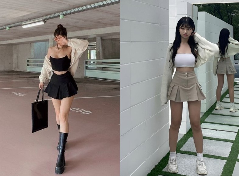 phối đồ với chân váy xếp ly ngắn