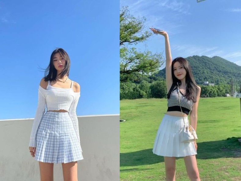 phối đồ với chân váy xếp ly ngắn