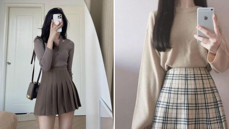 phối đồ với chân váy xếp ly ngắn