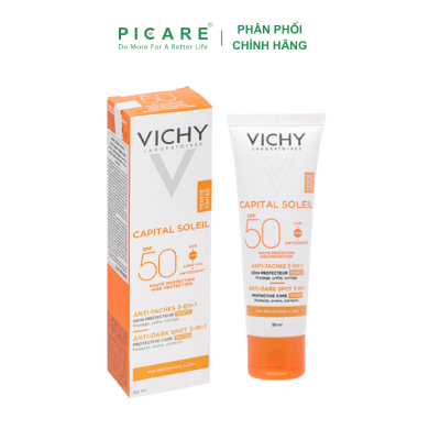 Kem chống nắng ngăn sạm da, giảm thâm nám ( có màu ) Vichy Capital Soleil Anti-Dark Spot 3-in01 Tinted SPF50+ 50ml