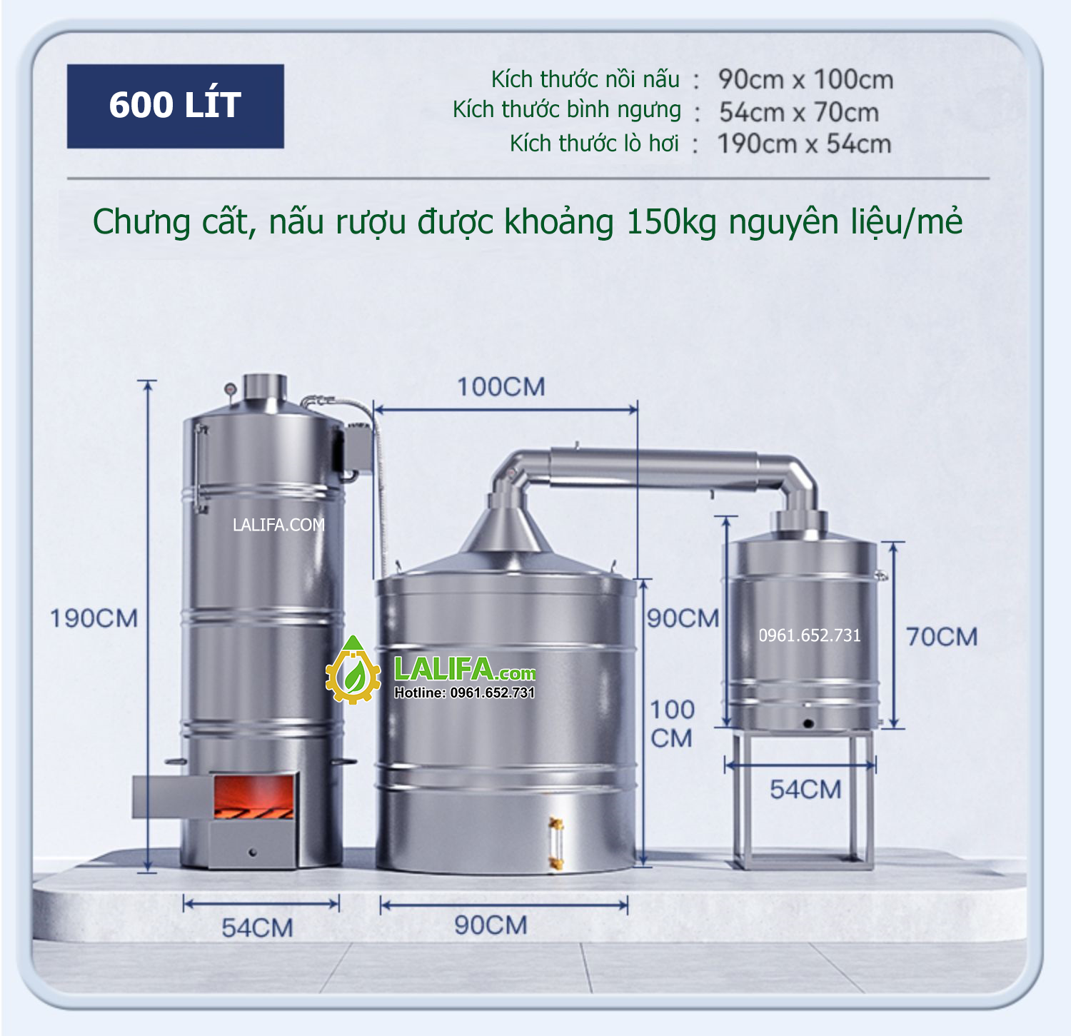 Nồi chưng cất tinh dầu 600 lít sử dụng lò hơi dùng trong công nghiệp
