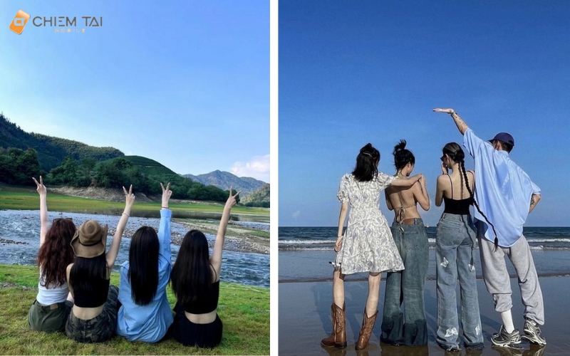 Pose dáng chụp hình 4 người quay lưng