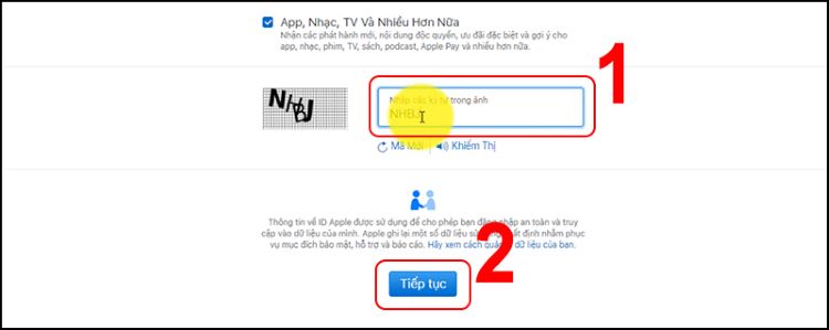 Nhận captcha để hoàn thành tạo id apple Đài