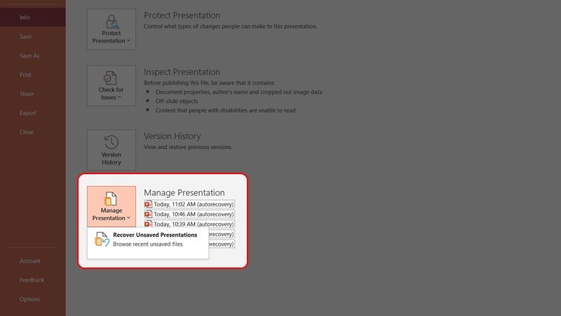Chọn file PowerPoint đã được tự động lưu