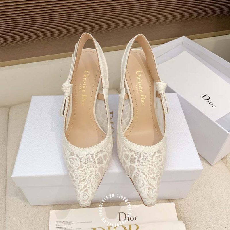 Giày lưới Dior nữ màu be cao gót hàng hiệu DLCD 006