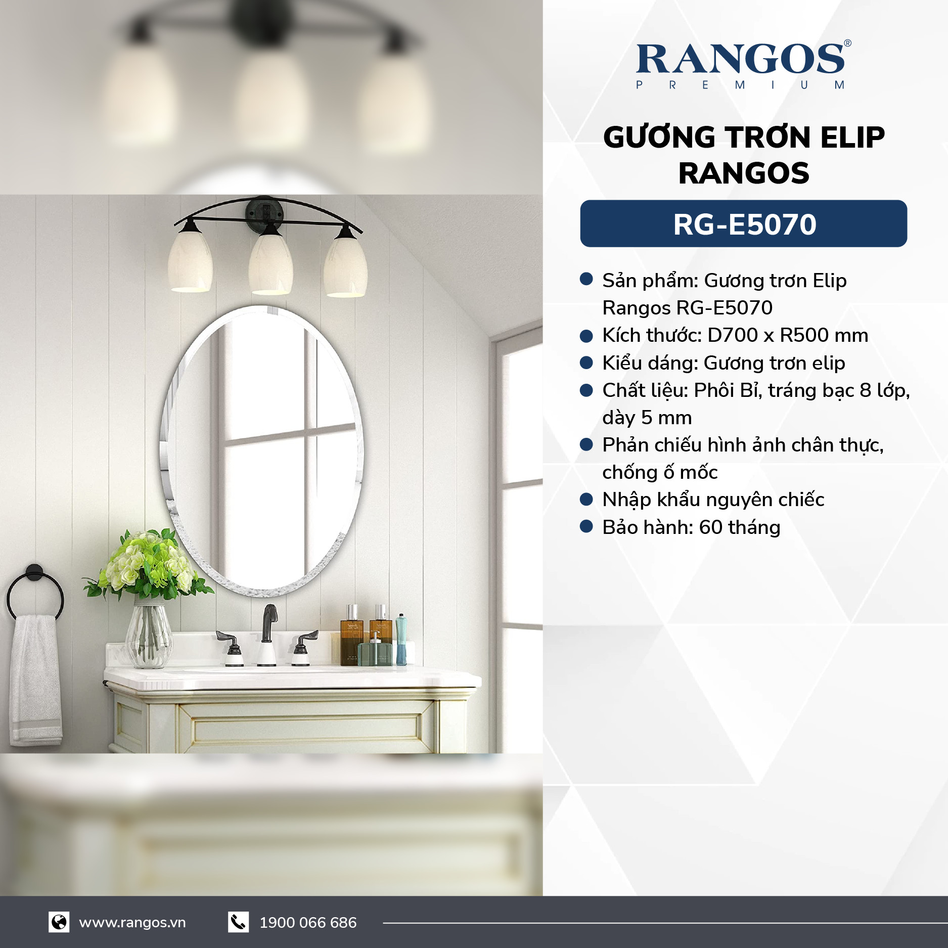 Gương trơn Elip Rangos RG-E5070