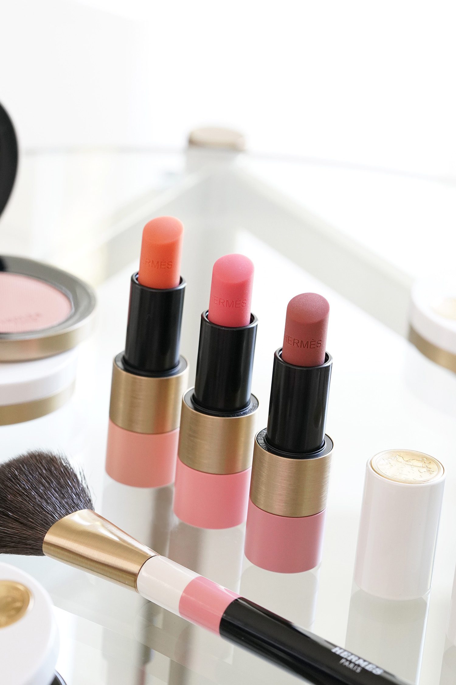 Hermes Rosy Lip Enhancer Rose D’Ete + Silky Blush Powder Rose Pommette