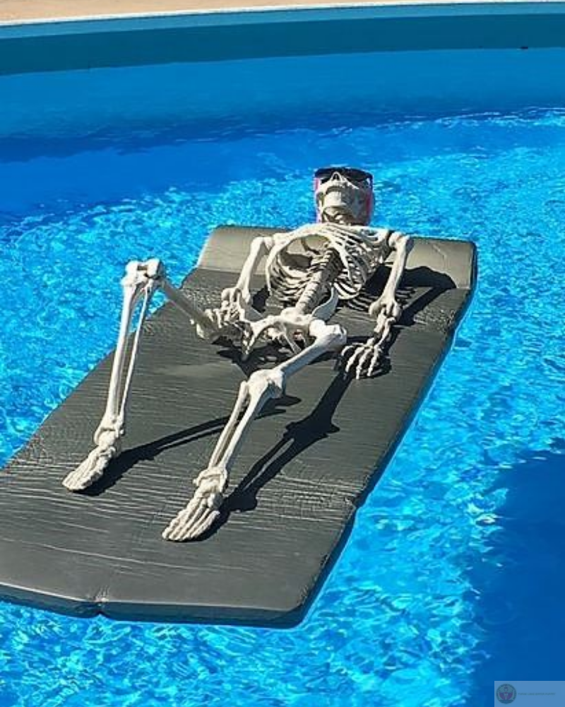 Khoảnh khắc meme skeleton nằm dài tận hưởng kỳ nghỉ mát trên mặt nước