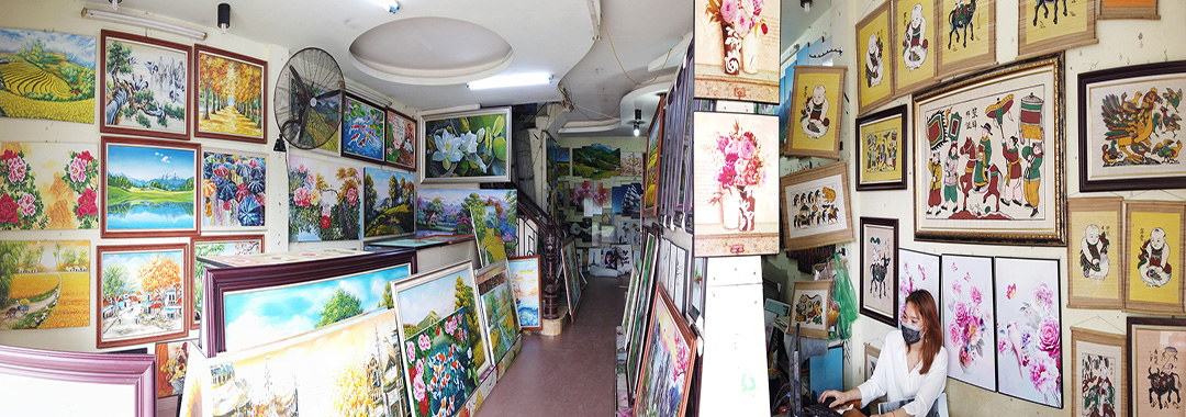 Tranh phong cảnh làng quê yên bình vẽ sơn dầu khổ lớn AmiA TSD 435