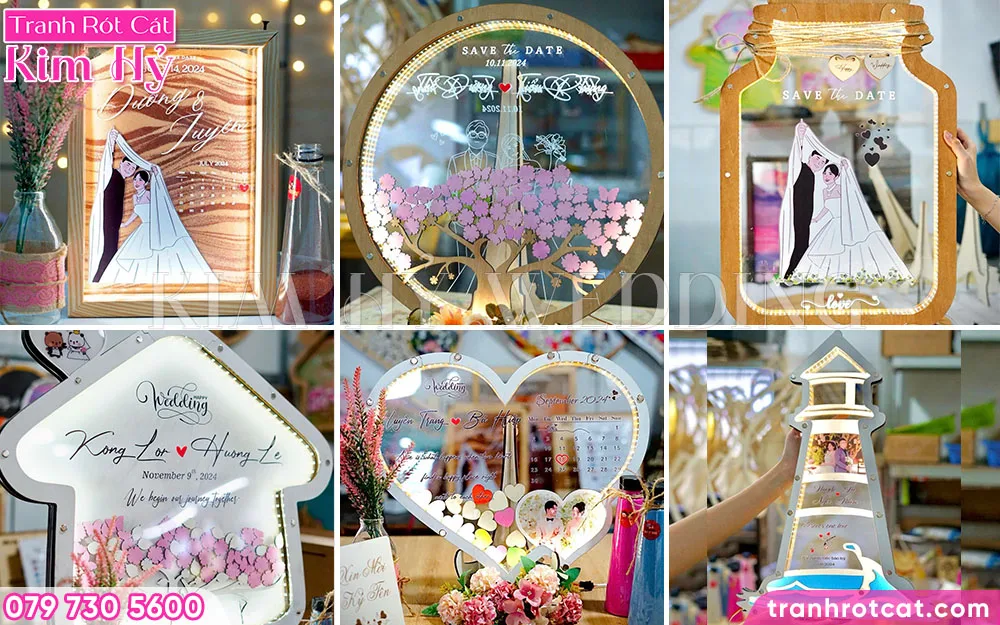 Các mẫu tranh rót cát có đèn LED đẹp tại Kim Hỷ Wedding