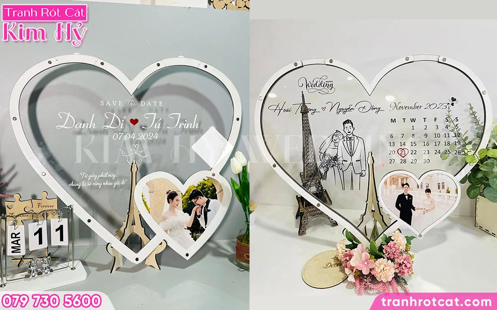 2 bố cục nội dung phổ biến trên tranh rót cát Kim Hỷ Wedding