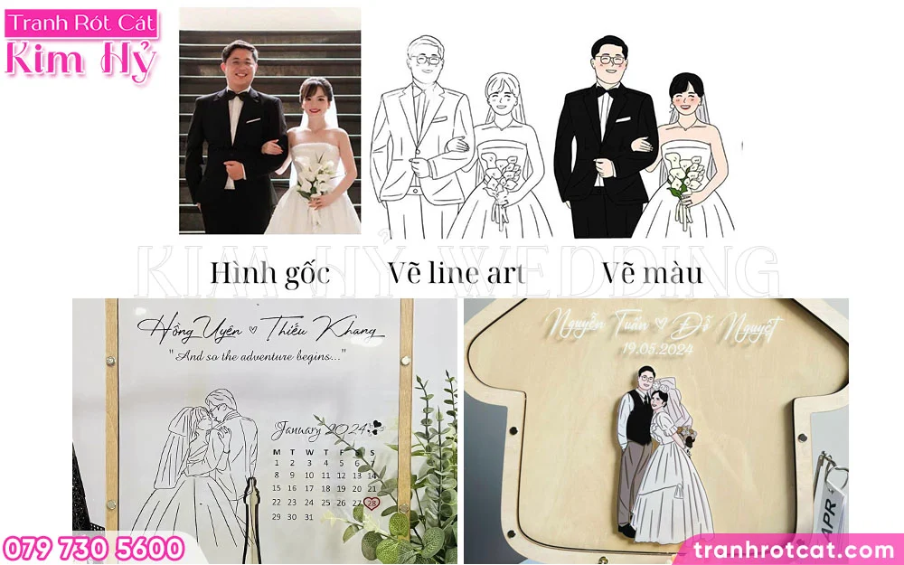 Vẽ hình Line Art, hình màu từ ảnh cưới, in ảnh miễn phí