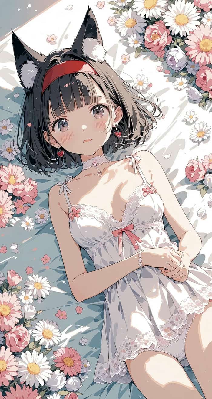 hình gái anime mặc váy trắng