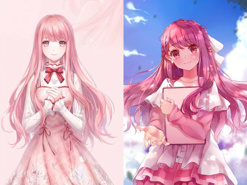 Hình nền anime màu hồng cute thể hiện sự dễ thương, ngọt ngào