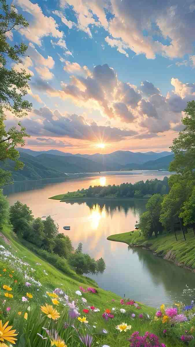 Hình nền iPhone 15 thiên nhiên: mặt hồ phản chiếu trời xanh