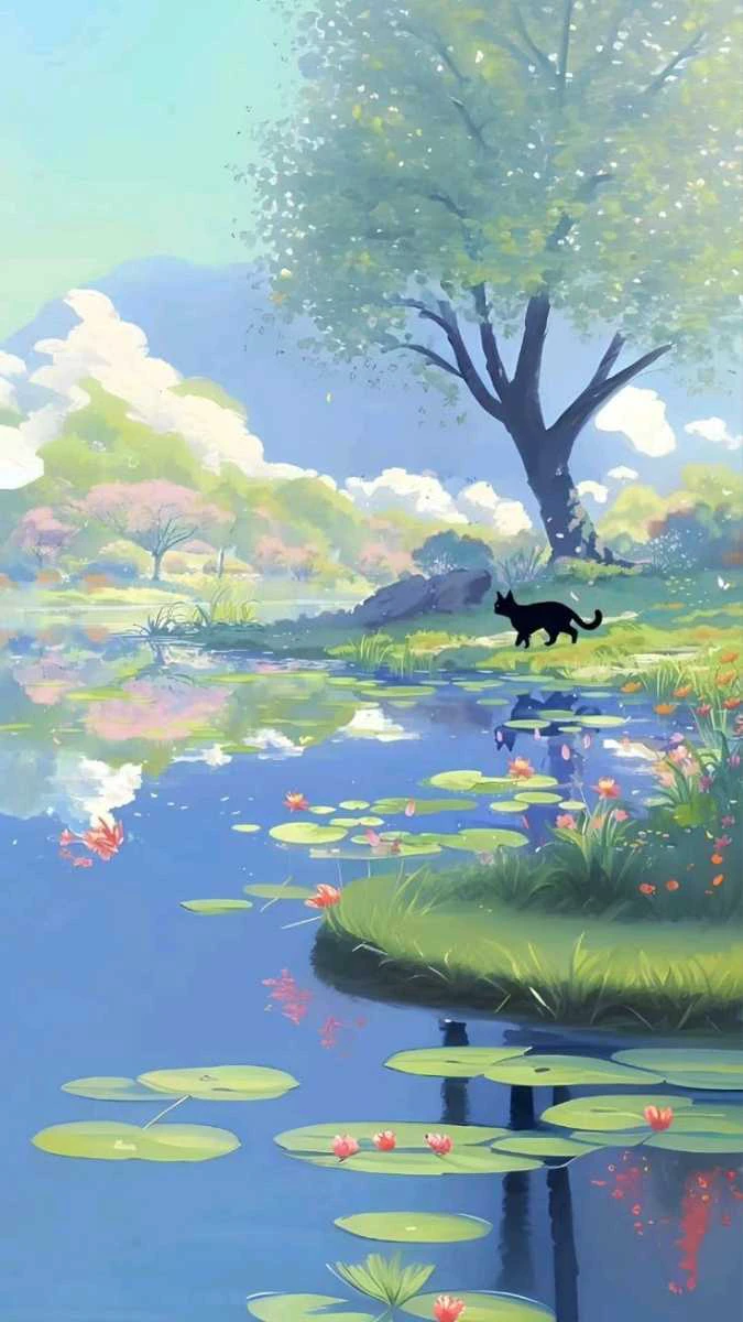 Chú mèo ngắm mặt hồ