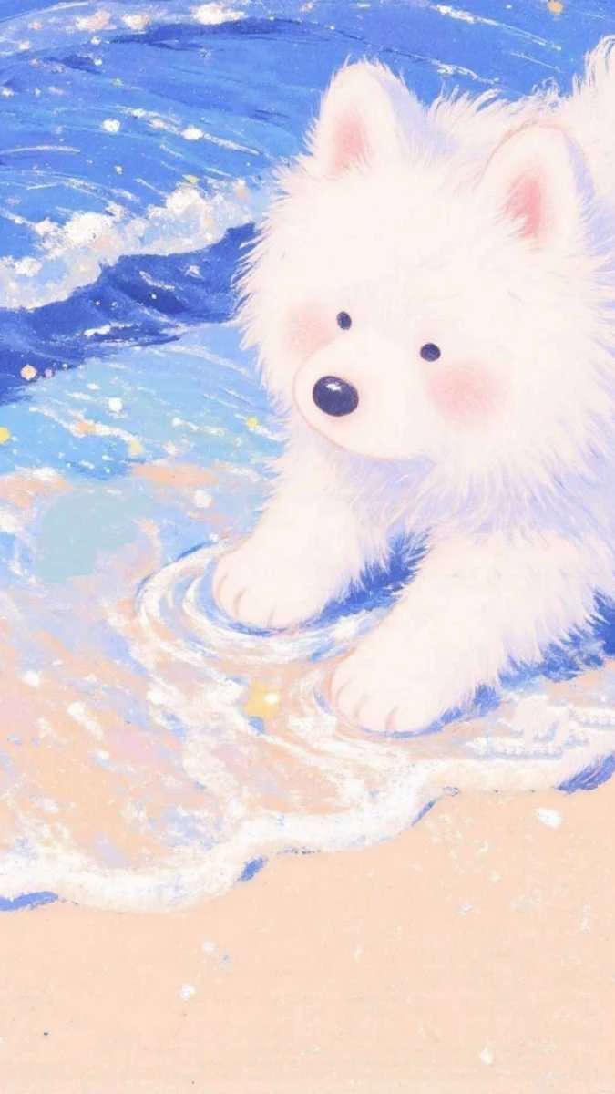 Hình nền cute về chú chó đang nghịt nước