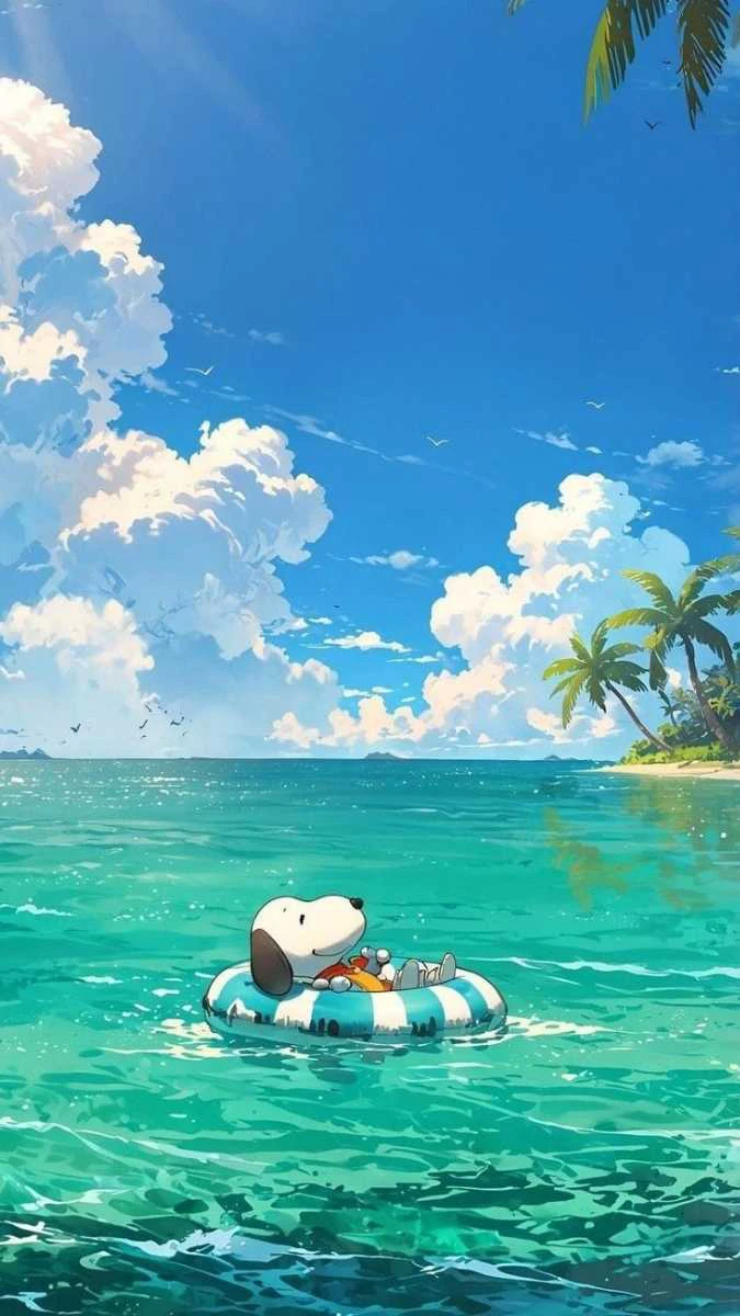 Chú chó bơi giữa hồ