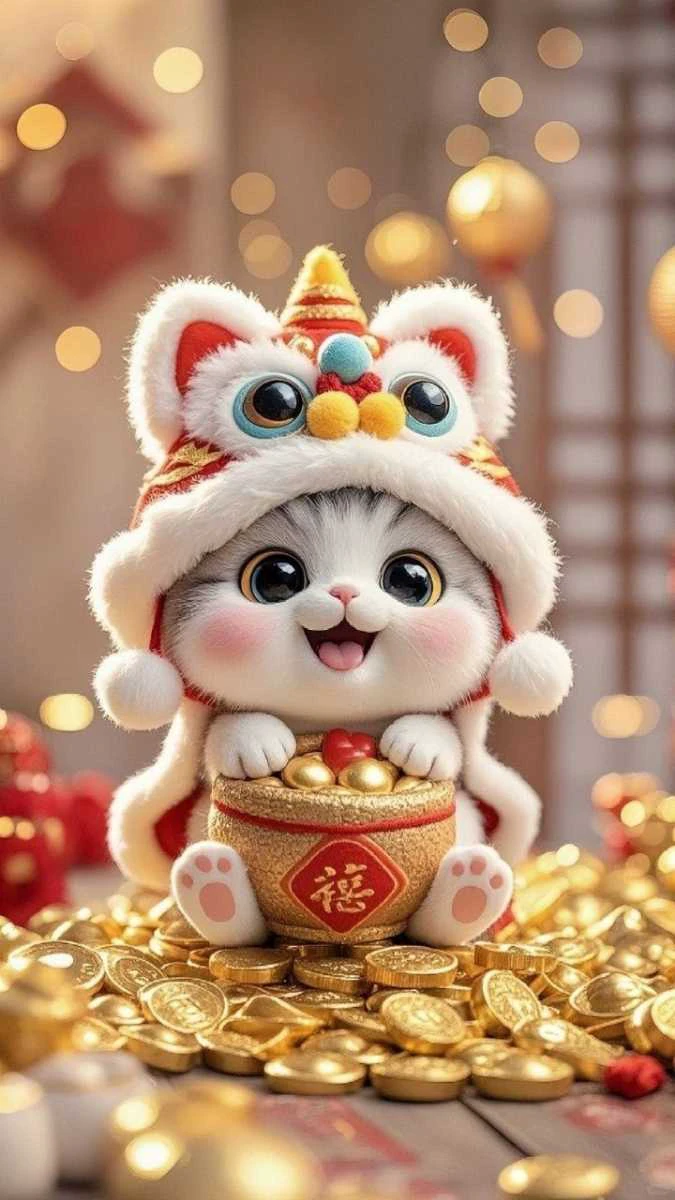 Hình nền phong thủy chú mèo may mắn