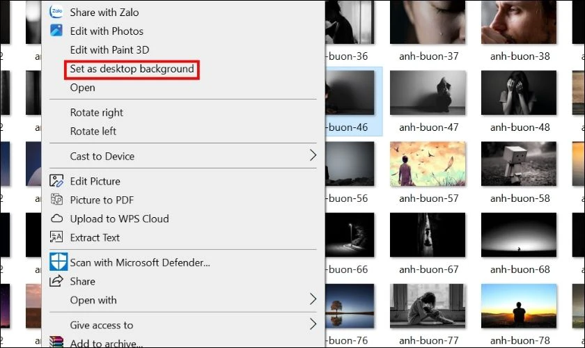 Nhấn chuột phải vào hình vừa tải, chọn vào Set as desktop background