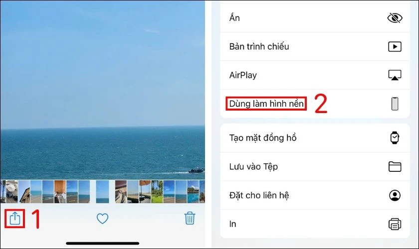 Nhấn chọn vào hình nền vừa tải xuống, nhấp vào biểu tượng chia sẻ và chọn Dùng làm hình nền