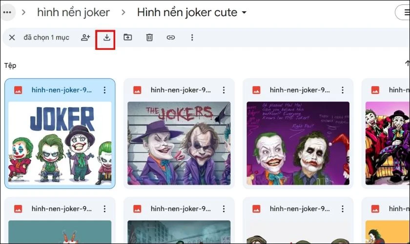 Nhấn chuột vào ảnh muốn tải, nhấn vào mũi tên tải xuống