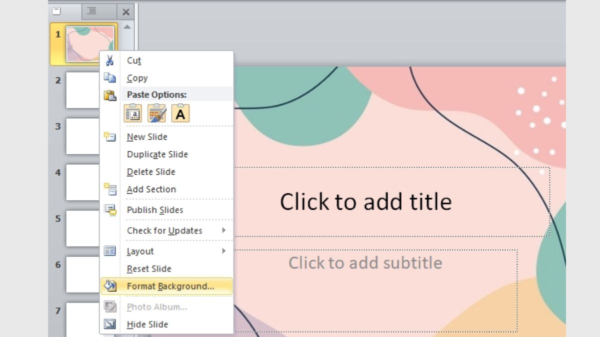 Bước 1: Cách Làm hình nền chỉ hiển thị một phần trong PowerPoint