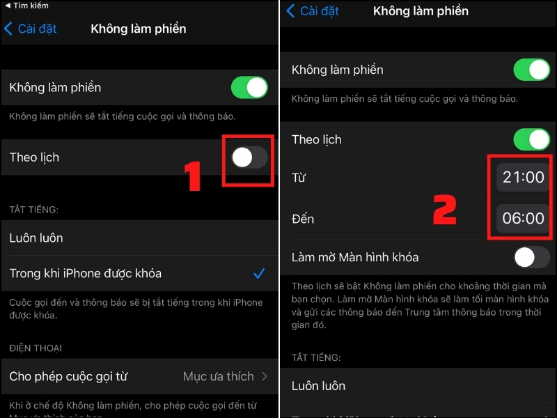 Chọn từng chế độ cài đặt