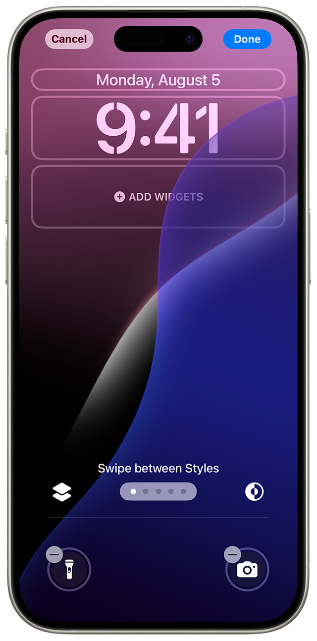 In iOS 18, you can change what controls appear on your Lock Screen when you customize your wallpaper.