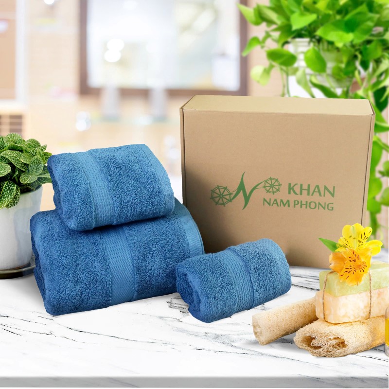 Khăn tắm Nam Phong cotton organic đạt chuẩn ISO màu xanh navy