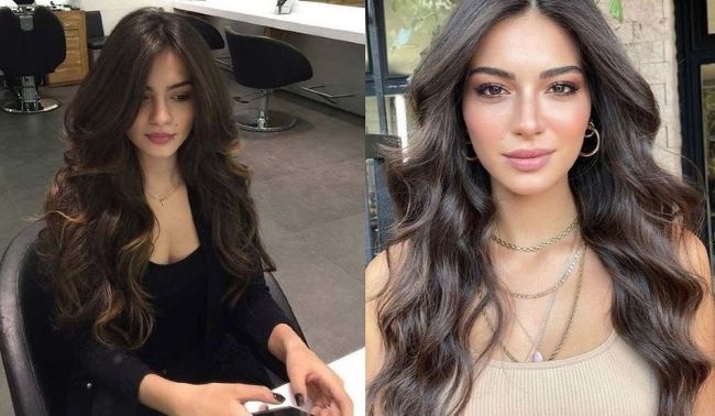 Tóc uốn sóng rẽ ngôi giữa dịu dàng, thanh lịch