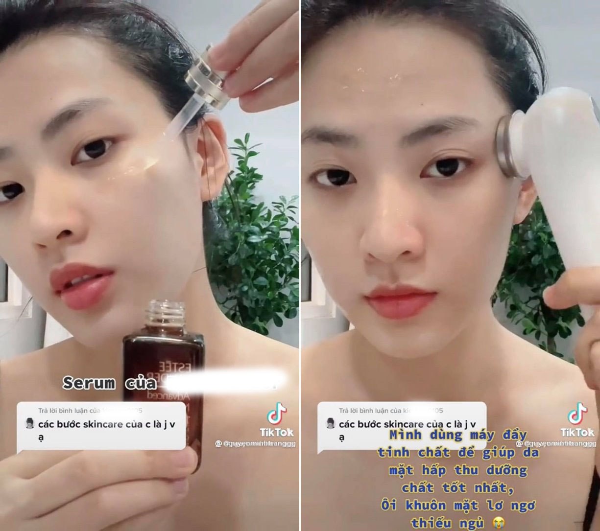 Quá trình skincare của thần tiên tỷ tỷ vẫn chưa kết thúc khi cô còn đầu tư thêm vài phút đi tinh chất serum cho da mặt. Đây là bước hầu như các celeb đều ưu tiên làm vì tính thẩm thấu sâu và hiệu quả của nó.