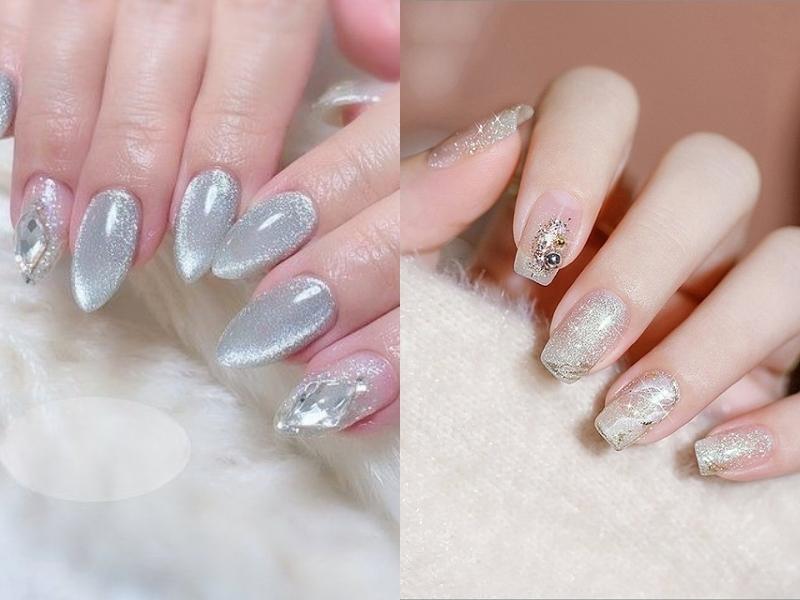 Mẫu nail kim cương trắng mắt mèo