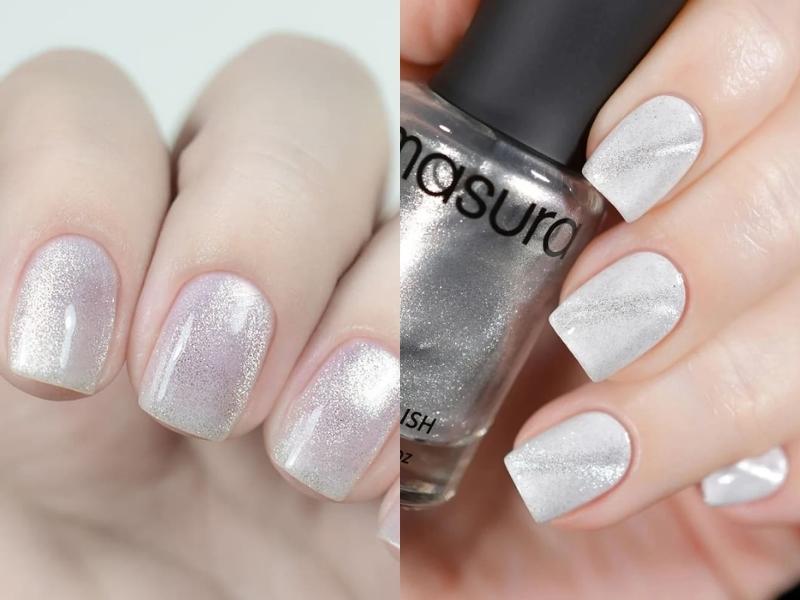 Mẫu nail ngắn móng vuông kim cương trắng