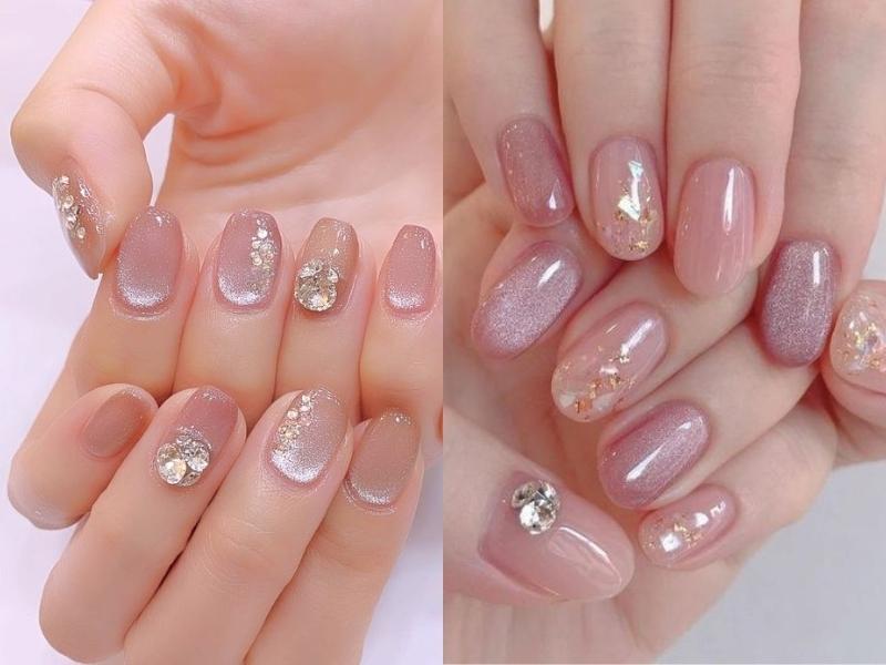Mẫu nail kim cương hồng đính đá