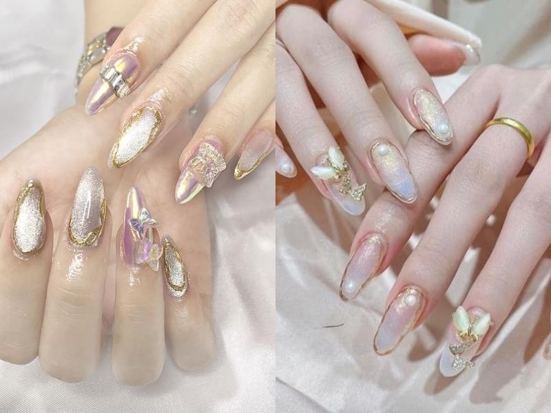 Mẫu nail mắt mèo đẹp đính đá