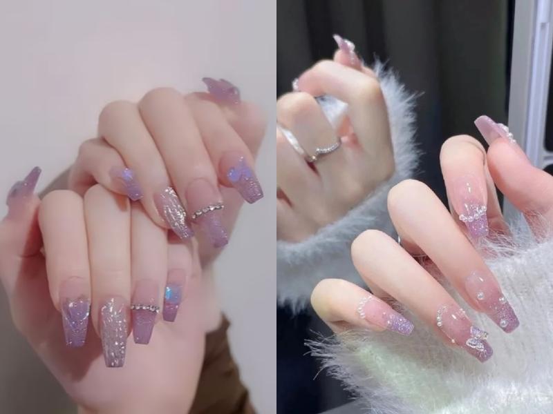 Nail mắt mèo đính đá có nhiều màu sắc và kiểu dáng