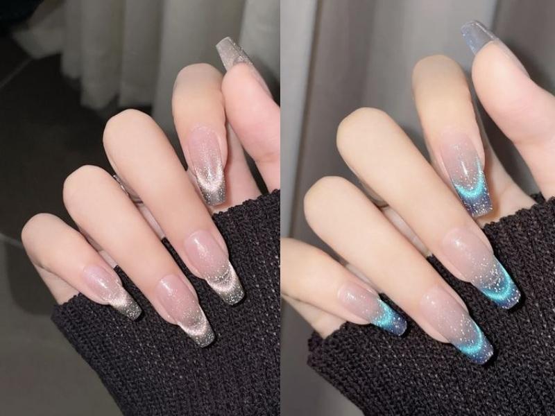 Nail ombre kết hợp mắt mèo