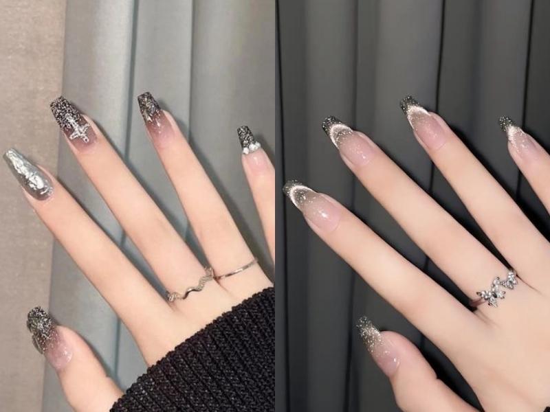 Nail ombre thạch kết hợp màu đen