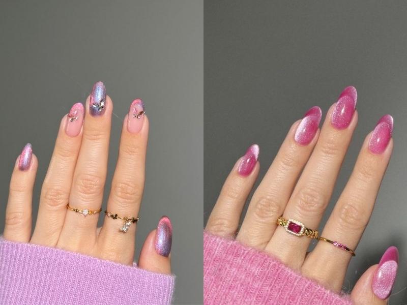 Nail mắt mèo màu hồng