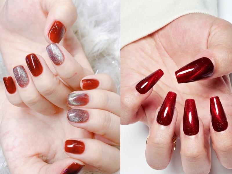 Các mẫu nail mắt mèo màu đỏ