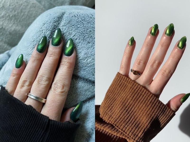 Mẫu nail mắt mèo xanh lá