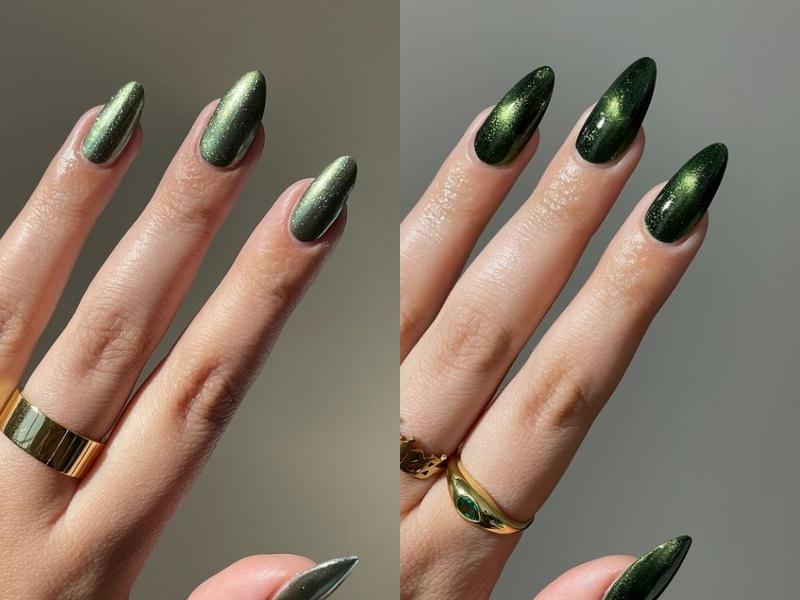 Nail mắt mèo màu xanh lá cây