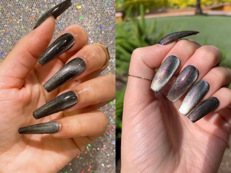 Mẫu nail dài mắt mèo màu xám