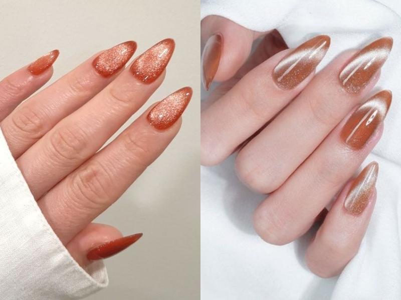 Nail mắt mèo màu cam sữa