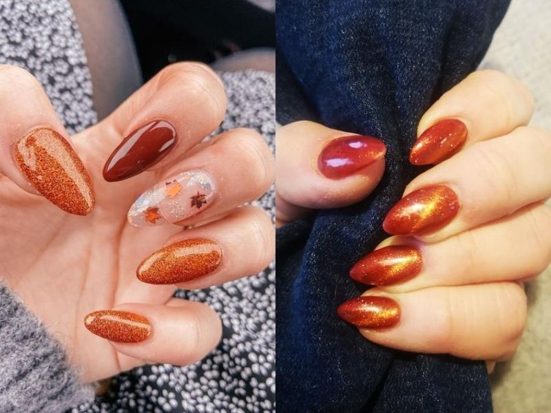 Mẫu nail mắt mèo màu cam sữa