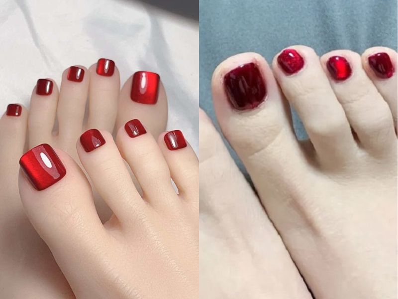 Mẫu nail chân mắt. mèo đỏ ruby