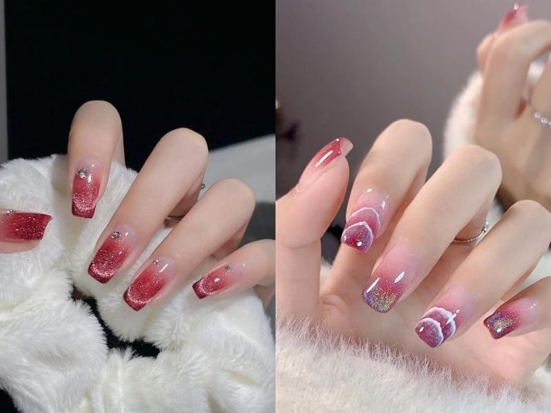 Mẫu nail mắt mèo ombre