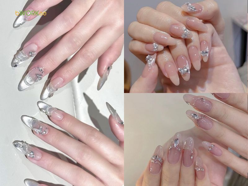 Nail cô dâu đính đá